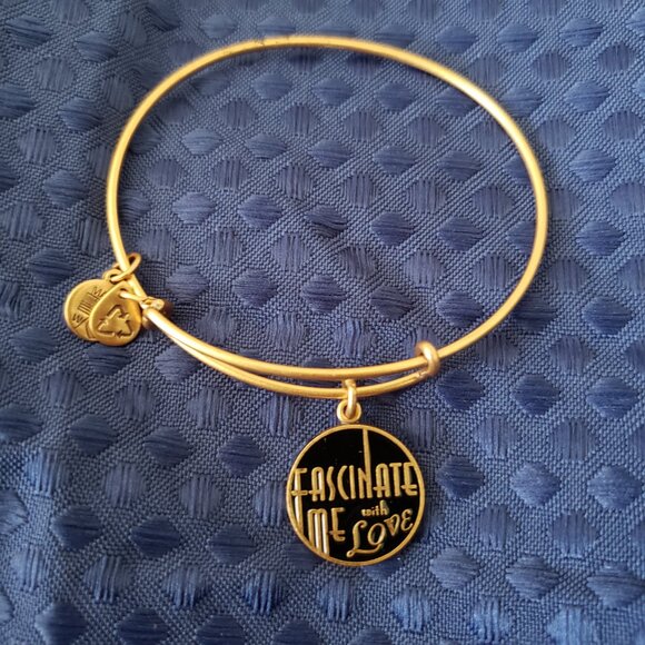 Alex and Ani Fascinate Me With Love Bangle Charm Bracelet Gold Resilience  A283 - Picture 1 of 3